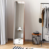 easycomfort easycomfort specchio da terra e da parete con struttura in legno supporto pieghevole con cerniera 37x43x156cm noce chiaro