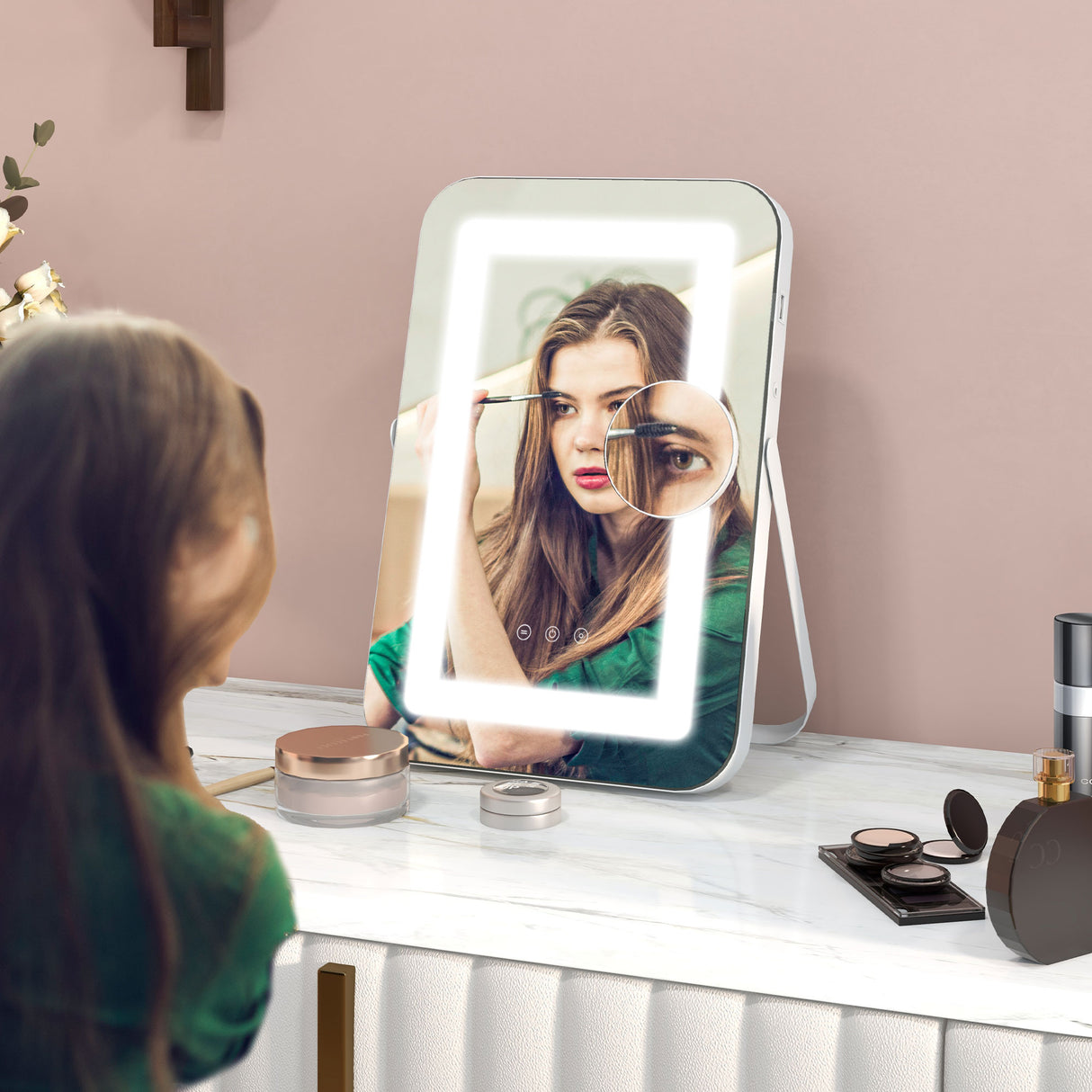 easycomfort easycomfort specchio trucco con luci regolabili a 3 colori presa usb e specchietto ingranditore 10x 31x41 5x3cm bianco