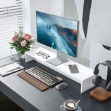 easycomfort easycomfort supporto per monitor con 2 vani contenitore in legno 100x27x15 cm bianco