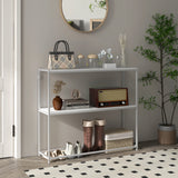 easycomfort easycomfort tavolo consolle da ingresso con ripiano aperto in acciaio e truciolato 100x30x87 cm bianco
