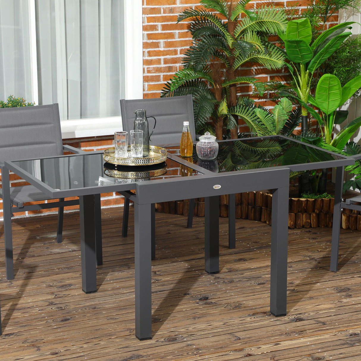 easycomfort easycomfort tavolo da pranzo allungabile da giardino con piano in vetro e alluminio 80 160x80x75 cm nero