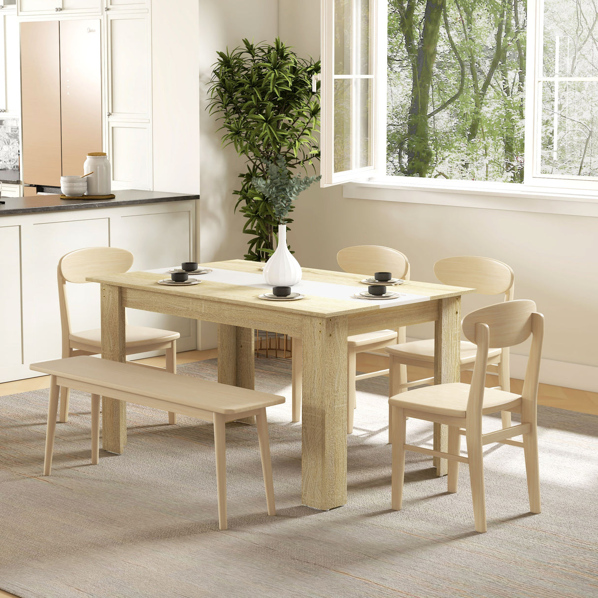 easycomfort easycomfort tavolo da pranzo moderno per 6 persone max in truciolato 140x89 5x75 cm bianco e color rovere
