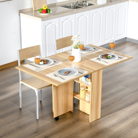 easycomfort easycomfort tavolo da pranzo pieghevole tavolo a ribalta per 4 6 persone tavolo da cucina salvaspazio moderno con 2 ripiani e 2 ruote in legno 140x80x74 cm color legno ean 8054111844710