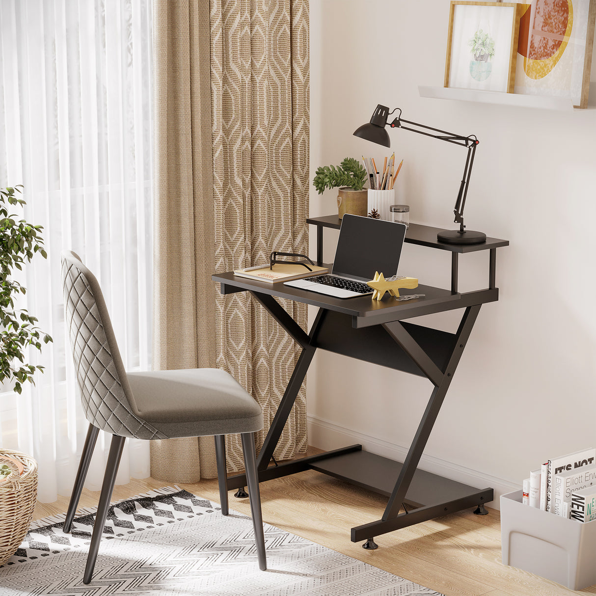 easycomfort easycomfort tavolo porta pc salvaspazio con ripiano monitor rialzato 70x60x85 5cm legno nero