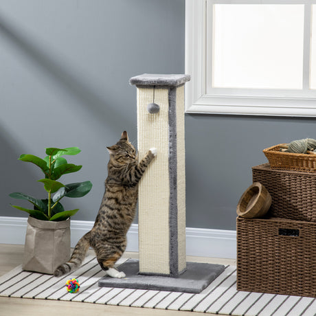 easycomfort easycomfort tiragraffi per gatti con pallina palo in sisal e rivestimento in peluche 41x41x81 cm grigio
