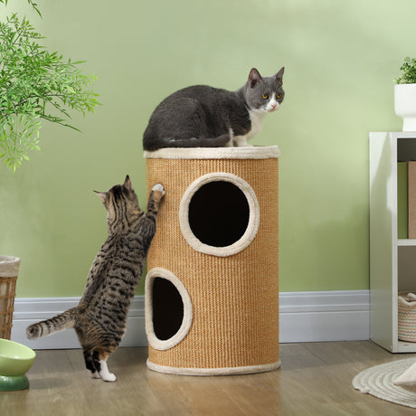 easycomfort easycomfort torre tiragraffi per gatti a 2 livelli in sisal con casette in peluche per 1 2 gatti marrone