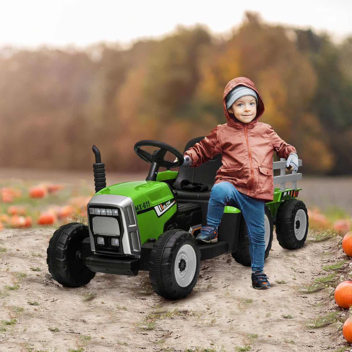 easycomfort easycomfort trattore elettrico per bambini 3 6 anni con rimorchio rimovibile batteria 12v e telecomando verde
