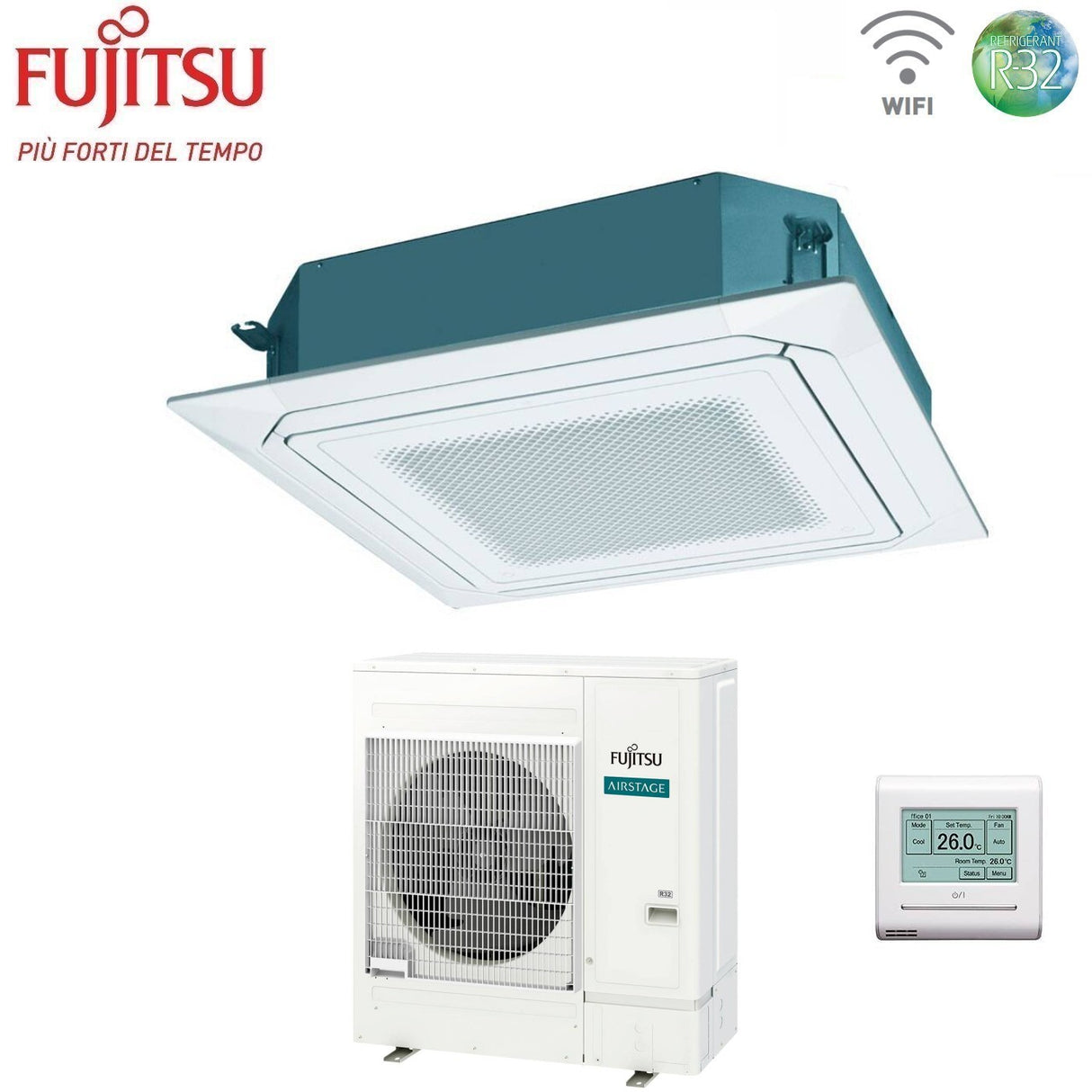 fujitsu condizionatore a cassetta fujitsu kr circular flow white 45000 btu auxg45krlb monofase r 32 wi fi optional con griglia e filocomando