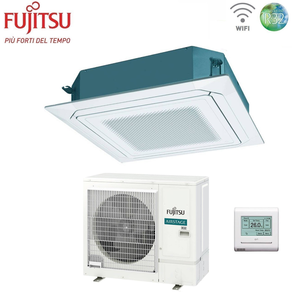 fujitsu condizionatore a cassetta fujitsu kr eco circular flow white 30000 btu auxg30krlb r 32 wi fi optional con griglia e filocomando