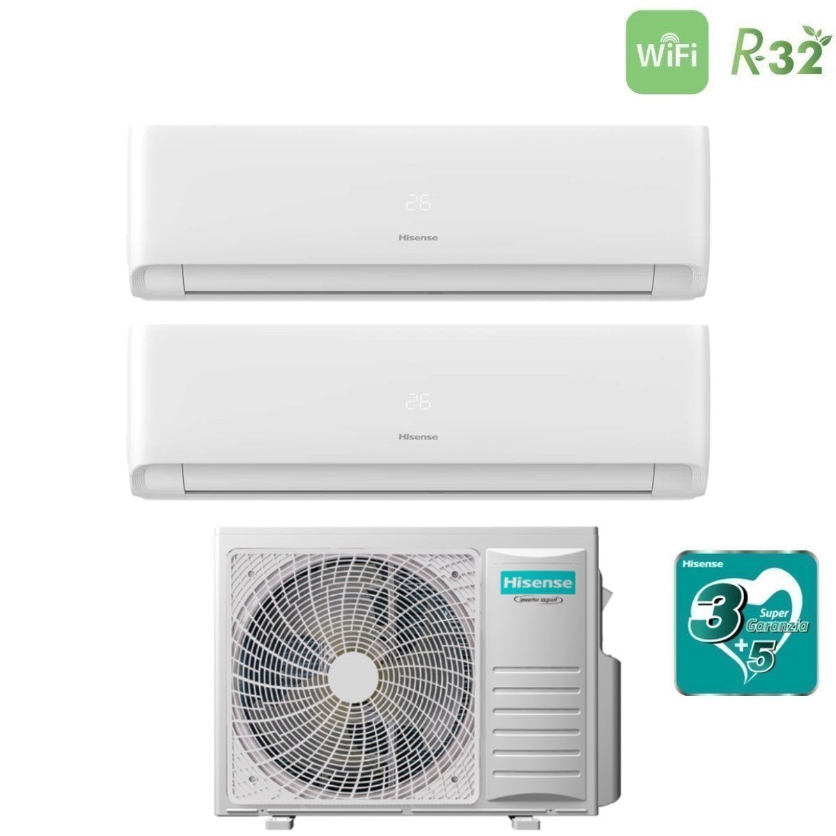 hisense climatizzatore condizionatore hisense dual split inverter serie ecosense 918 con 3amw72u4rjc r 32 wi fi integrato 900018000