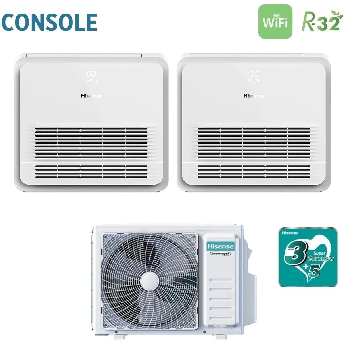 hisense condizionatore dual split console hisense 912 con 2amw52u4rxc r 32 wi fi optional con telecomando di serie