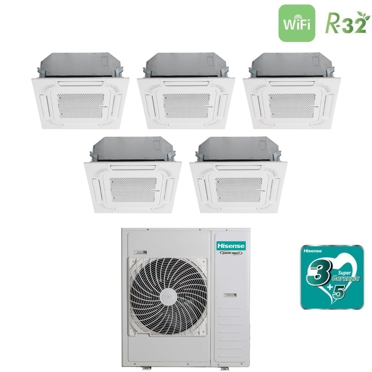 hisense condizionatore penta split a cassetta hisense 999912 con 5amw125u4rta r 32 wi fi optional con telecomando e pannello