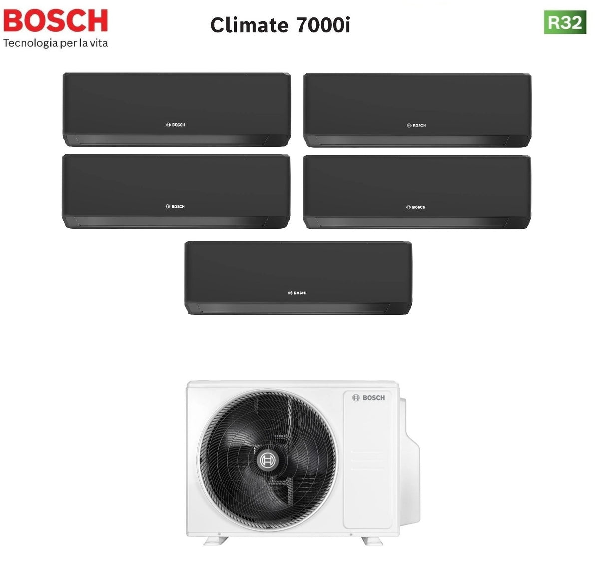 junkers bosch condizionatore penta split bosch climate 7000i black 9991212 con 5000m 1255 e r 32 wi fi integrato