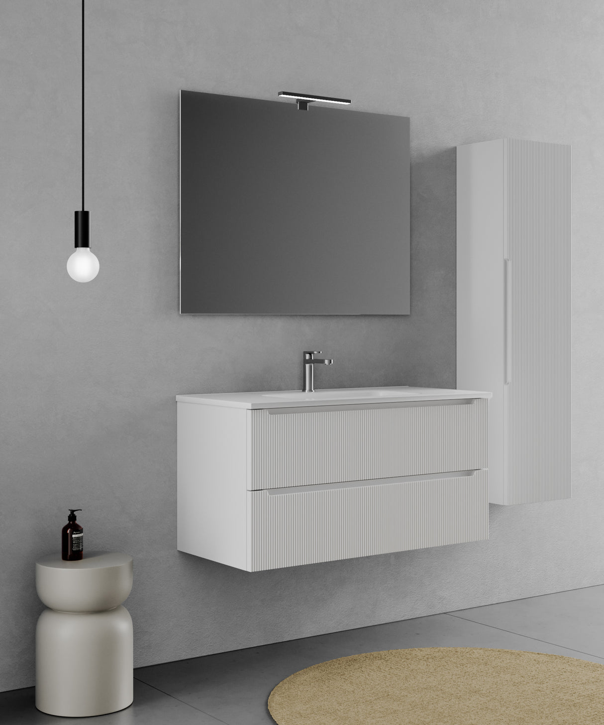 legnox consolle bagno legnox rigo 100 cm bianco neve con 2 cassetti lavabo specchio e lampada