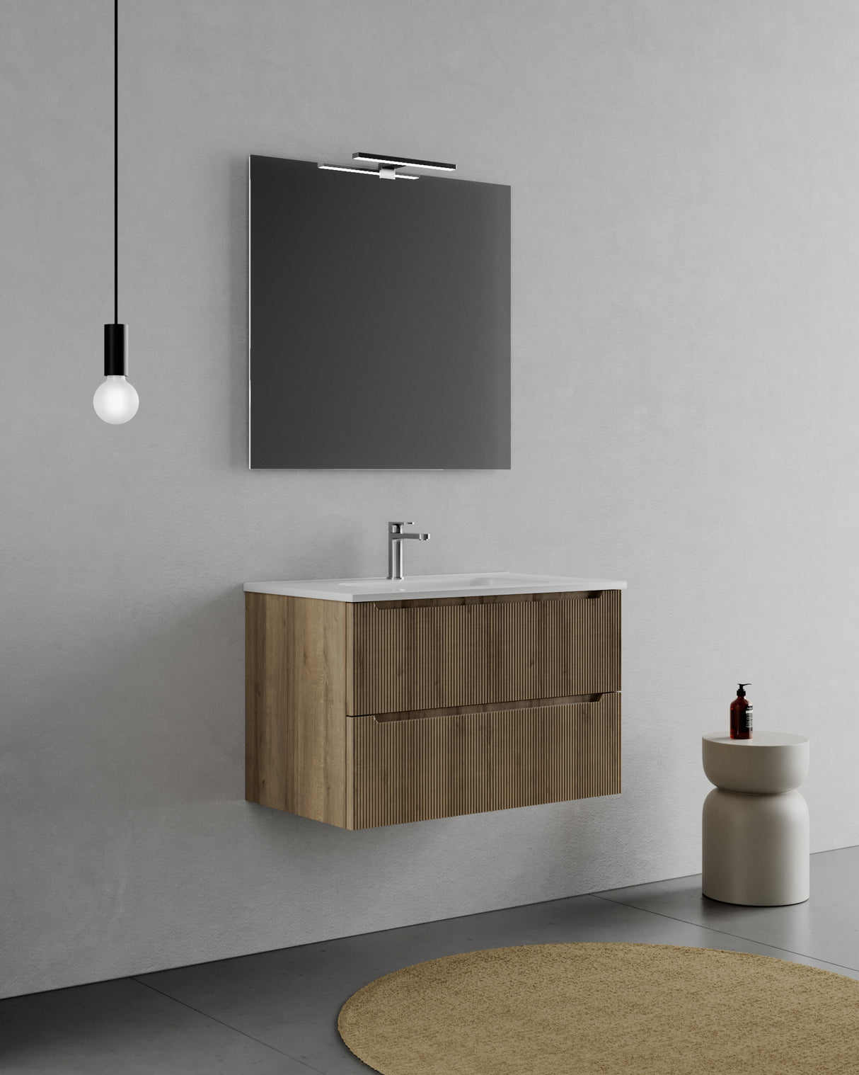legnox consolle bagno legnox rigo 80 cm rovere con 2 cassetti lavabo specchio e lampada