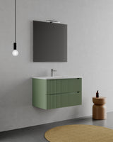 legnox consolle bagno legnox rigo 80 cm verde con 2 cassetti lavabo specchio e lampada