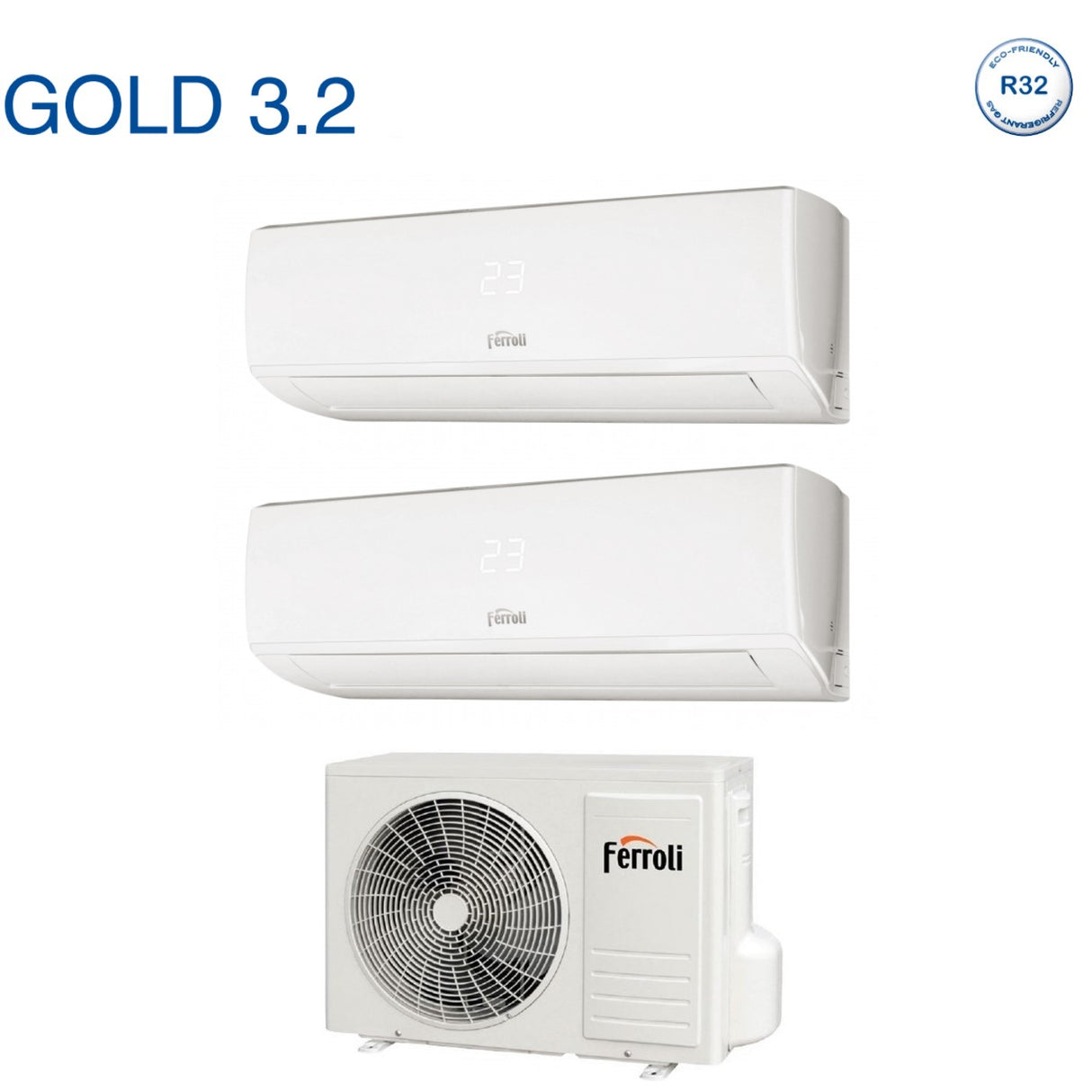 offerta climatizzatore condizionatore ferroli dual split inverter serie gold 3.2 7_7 con 18 2 r 32 7000_7000