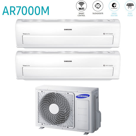 offerta climatizzatore condizionatore samsung dual split inverter serie ar7000m 7_7 con aj050fcj2eh eu r 410 wi fi integrato 7000_7000