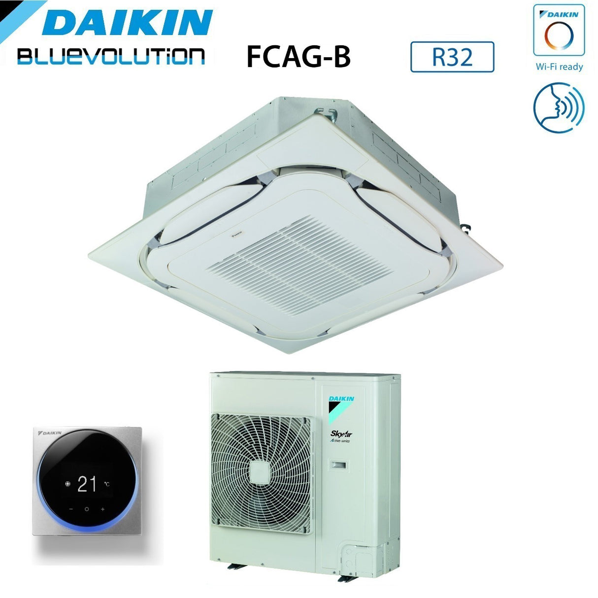 climatizzatore condizionatore daikin bluevolution a cassetta round flow 36000 btu fcag100b r 32 wi fi optional con comando a filo e griglia