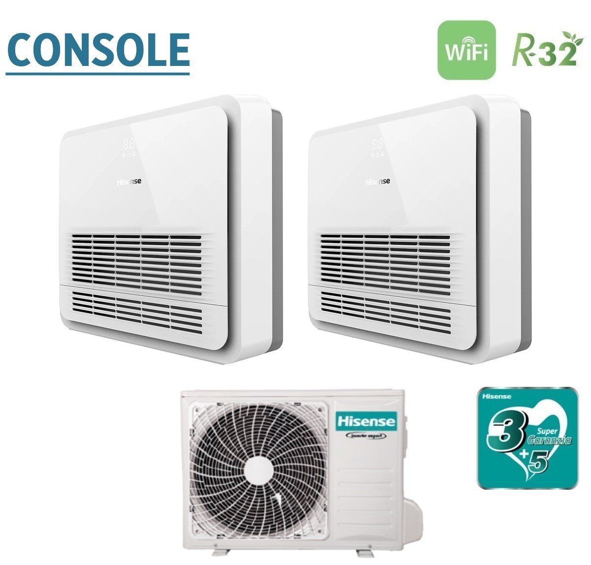 climatizzatore condizionatore hisense dual split console 12_12 con 3amw62u4rjc r 32 wi fi optional telecomando di serie incluso 12000_12000