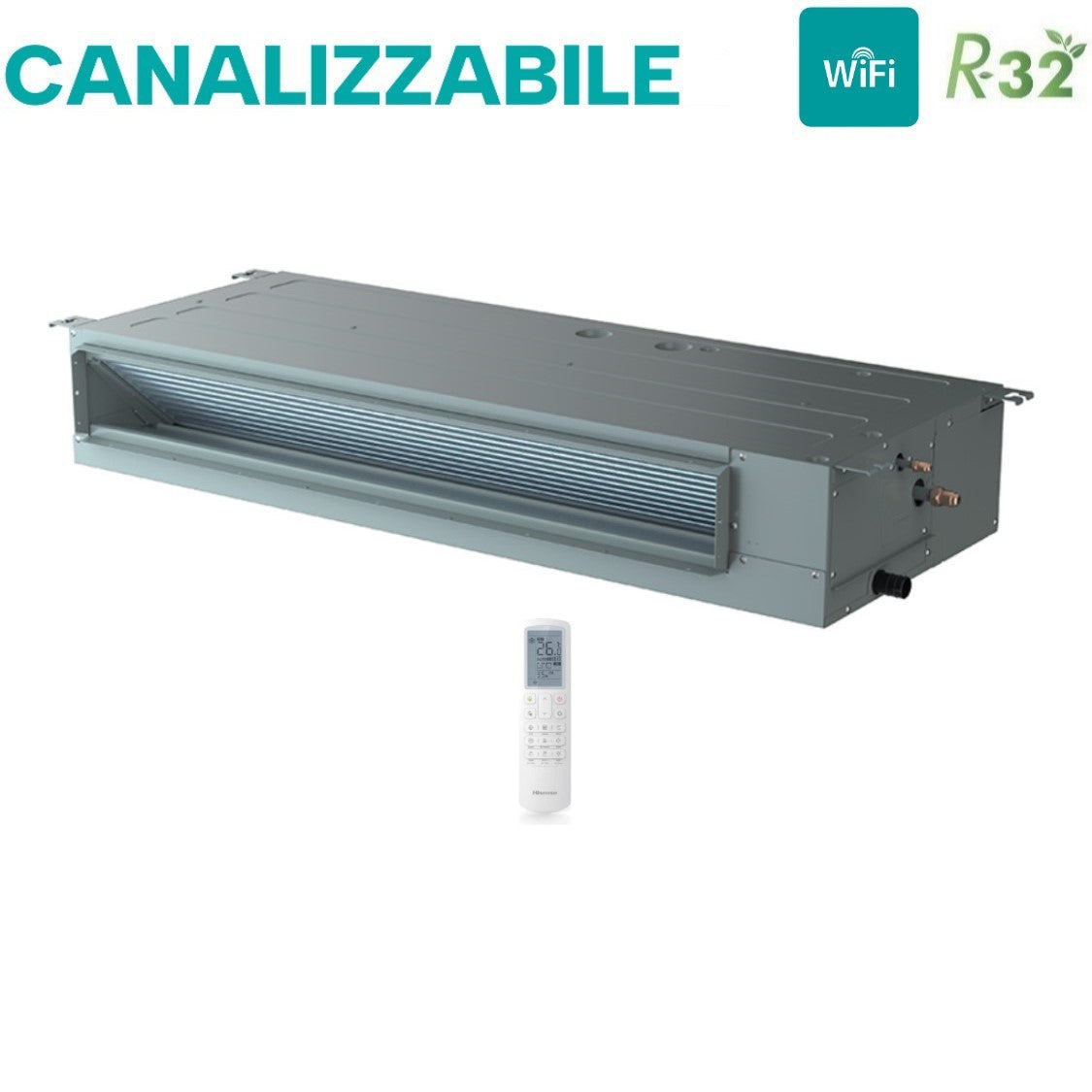 climatizzatore condizionatore hisense dual split inverter canalizzato canalizzabile 12_12 con 3amw72u4rfa r 32 wi fi optional 12000_12000 con telecomando di serie e cablato incluso novita