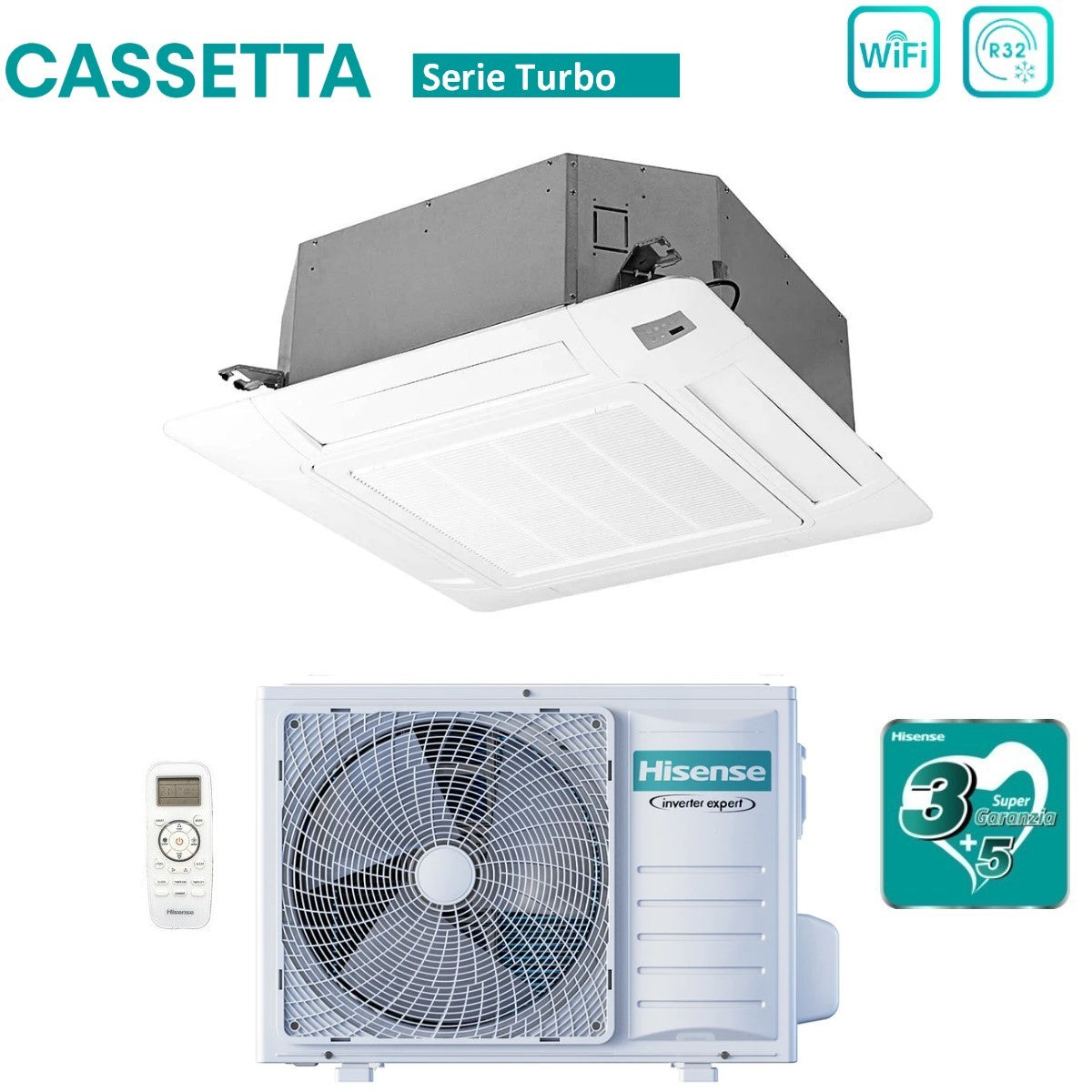 climatizzatore condizionatore hisense inverter a cassetta serie turbo 18000 btu act52ur4rcc8 _ auw52u4rj8 r 32 wi fi optional classe a__ a_ con telecomando e pannello incluso