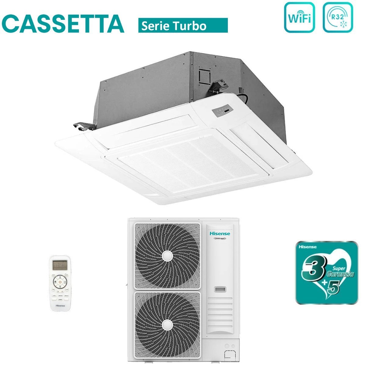 climatizzatore condizionatore hisense inverter a cassetta serie turbo 48000 btu auc140ur4rkc8 _ auw140u6rn8 r 32 wi fi optional con telecomando e pannello incluso