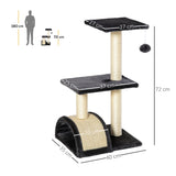 easycomfort easycomfort albero per gatti a 3 livelli con tappetino tiragraffi ad arco in legno peluche e sisal 40x35x72 cm grigio