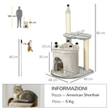 easycomfort easycomfort albero tiragraffi per gatti con casetta e lettino rivestimento peluche e gioco 48x48x86cm grigio