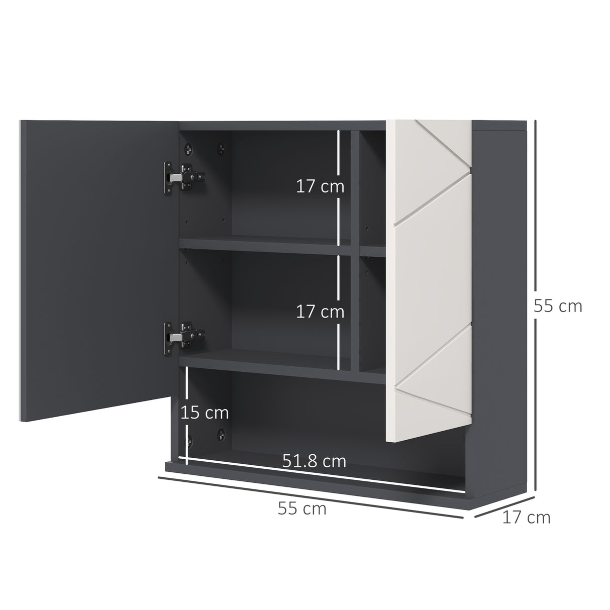 easycomfort easycomfort armadietto con specchiera bagno a 2 ante e mensole regolabili in legno 55x17x55cm grigio