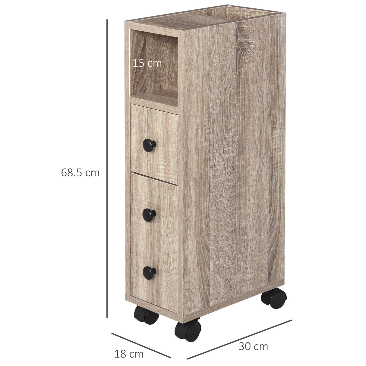 easycomfort easycomfort armadietto da bagno a colonna mobile bagno con 4 ruote 1 cassetto 1 armadietto con anta 2 armadietti aperti color rovere 18x30x68 5 cm ean 8054111841085
