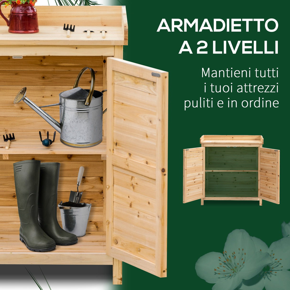 easycomfort easycomfort armadietto da esterno a 2 ripiani in legno di abete con design rialzato e 2 ante 83x40x92 cm