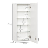 easycomfort easycomfort armadietto medicinali a muro con serratura 5 ripiani e mensole regolabili in legno e vetro bianco 30x20x70cm
