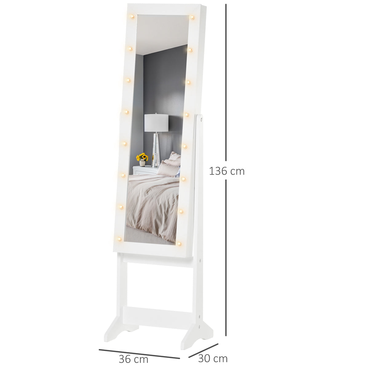 easycomfort easycomfort armadietto portagioie con specchio regolabile e luci led bianco caldo 36x30x136 cm