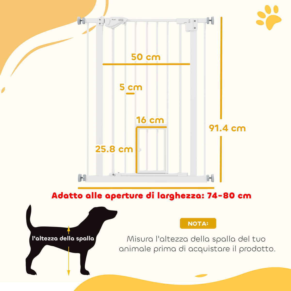 easycomfort easycomfort cancelletto per cani con porta piccola montaggio a pressione e chiusura automatica 74 80x91 4cm bianco