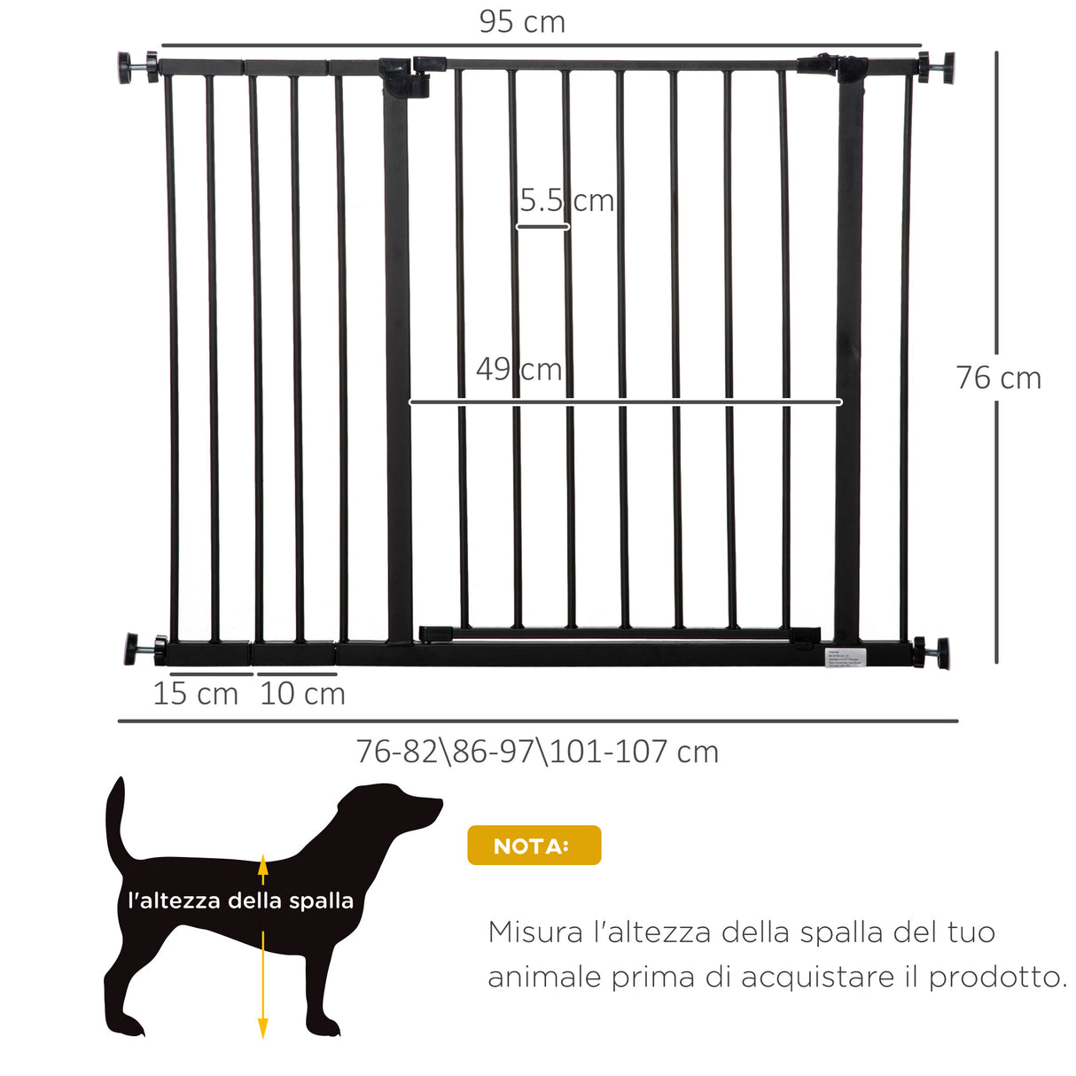 easycomfort easycomfort cancelletto per cani estensibile con viti e ampia apertura in metallo e plastica 76 107x76 cm nero