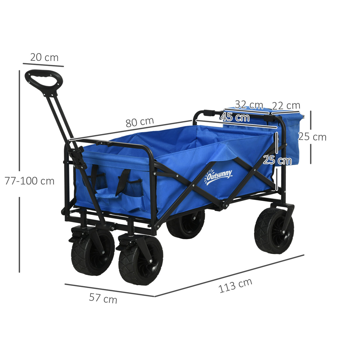 easycomfort easycomfort carrello da giardino 110l con maniglia telescopica e borsa termica da 15l in acciaio e tessuto blu
