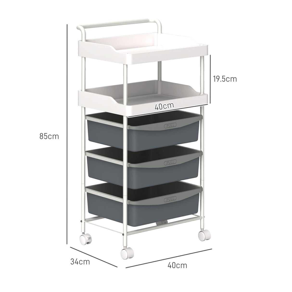 easycomfort easycomfort carrello portaoggetti con 2 vassoi fissi e 3 vassoi scorrevoli in acciaio e pp 40x34x85 cm bianco e grigio