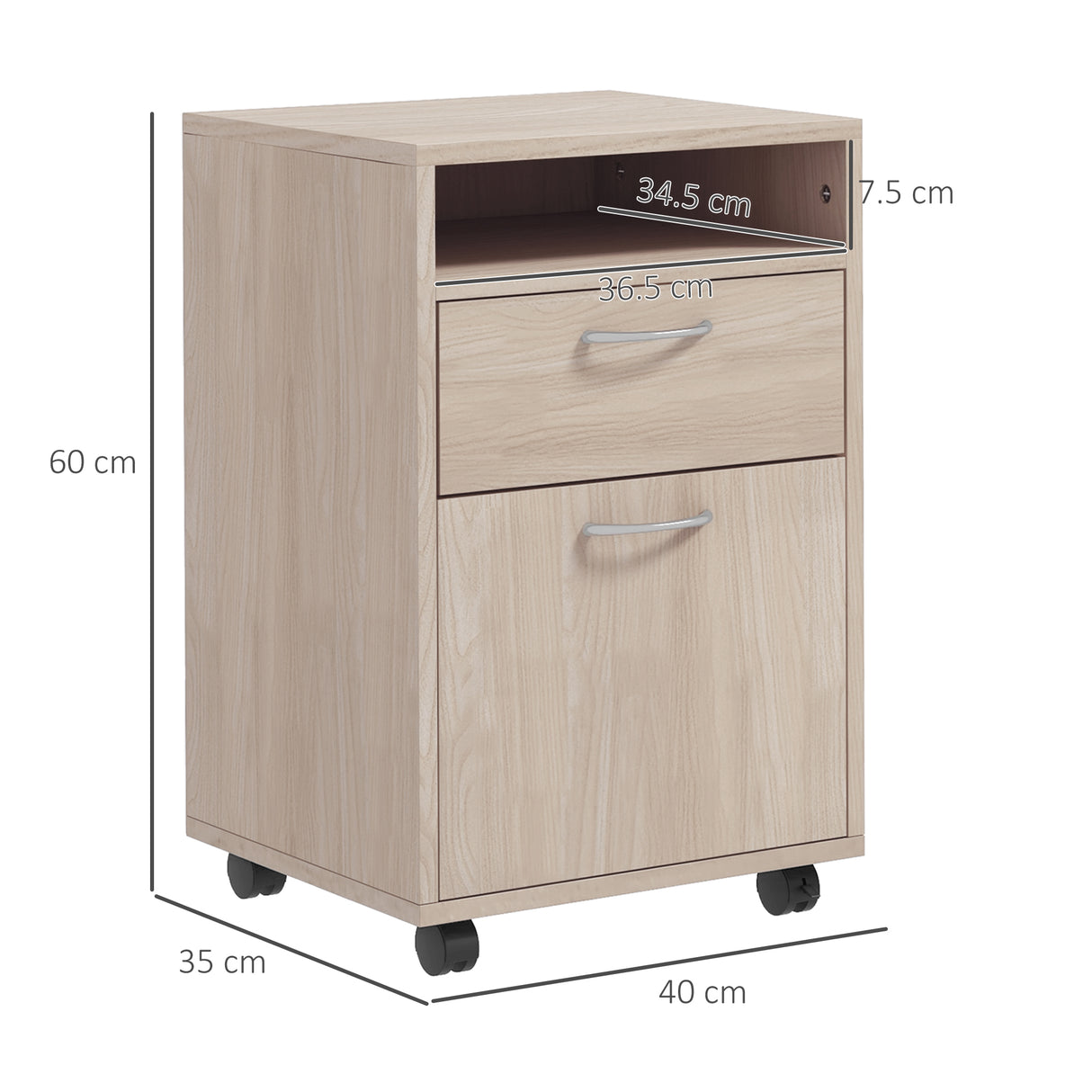 easycomfort easycomfort cassettiera da ufficio portadocumenti con ripiano aperto e 2 cassetti in legno e metallo 40x35x60 cm rovere