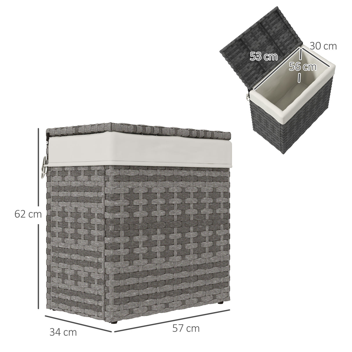 easycomfort easycomfort cesta contenitore da giardino e casa in rattan con tessuto interno 57x34x62cm grigio