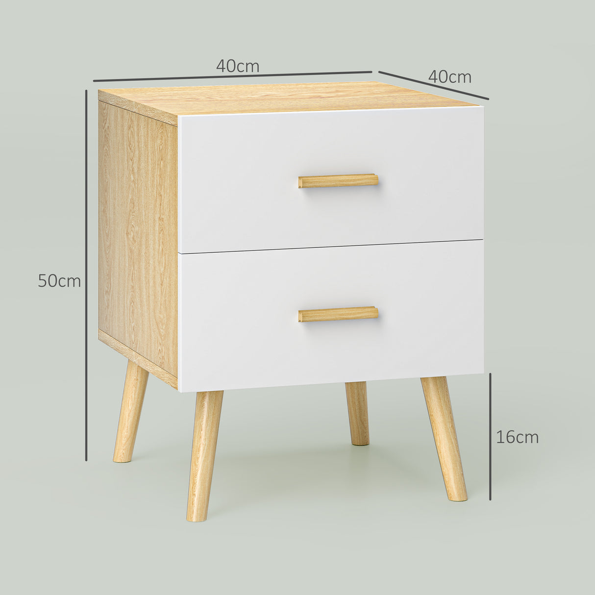 easycomfort easycomfort comodino con 2 cassetti in legno in stile scandinavo 40x40x50 cm rovere