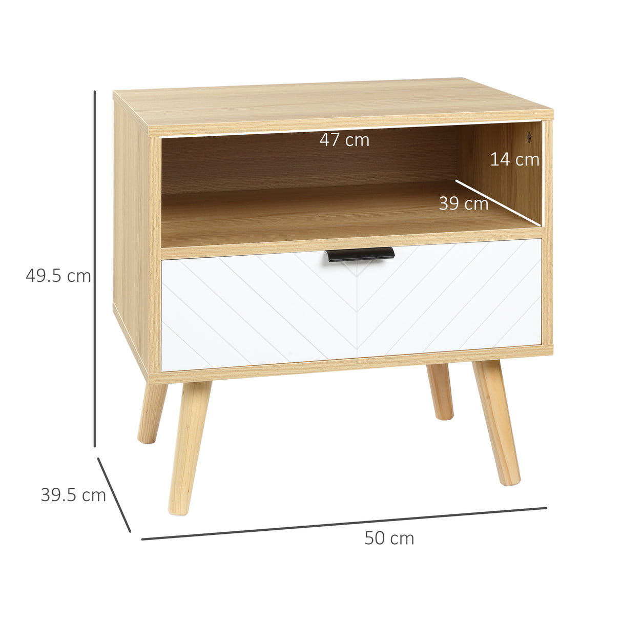 easycomfort easycomfort comodino moderno con cassetto estraibile e ripiano aperto in legno 50x39 5x49 5 cm bianco e color legno