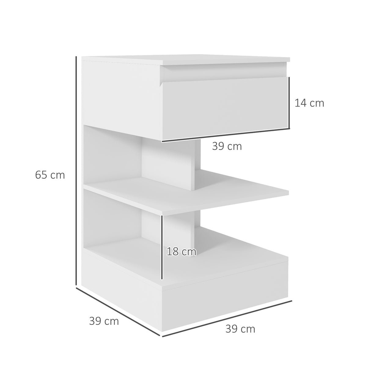 easycomfort easycomfort comodino moderno in truciolato e mdf con un cassetto e 2 ripiani 39x39x65 cm bianco