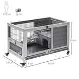 easycomfort easycomfort conigliera in legno con 4 ruote casetta per conigli e rampa 90x53x59cm grigio