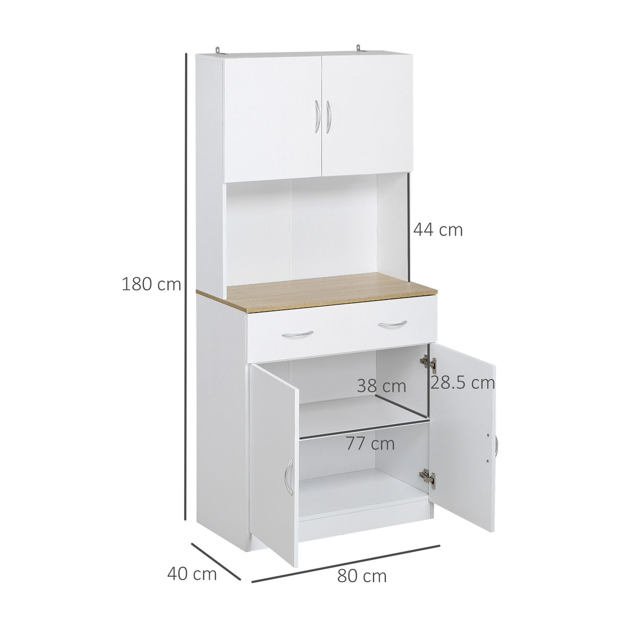 easycomfort easycomfort credenza cucina con armadietti a 2 ante e cassetto in legno 80x40x180cm bianco