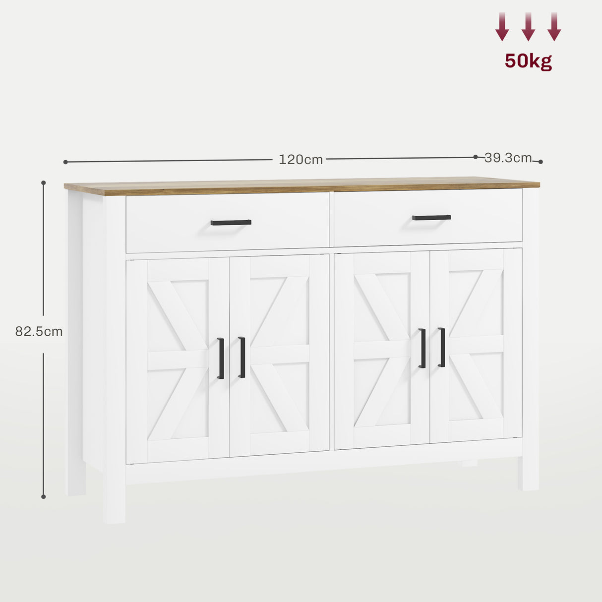 easycomfort easycomfort credenza da cucina con 2 cassetti e 2 armadietti stile rustico con mensole regolabili bianco