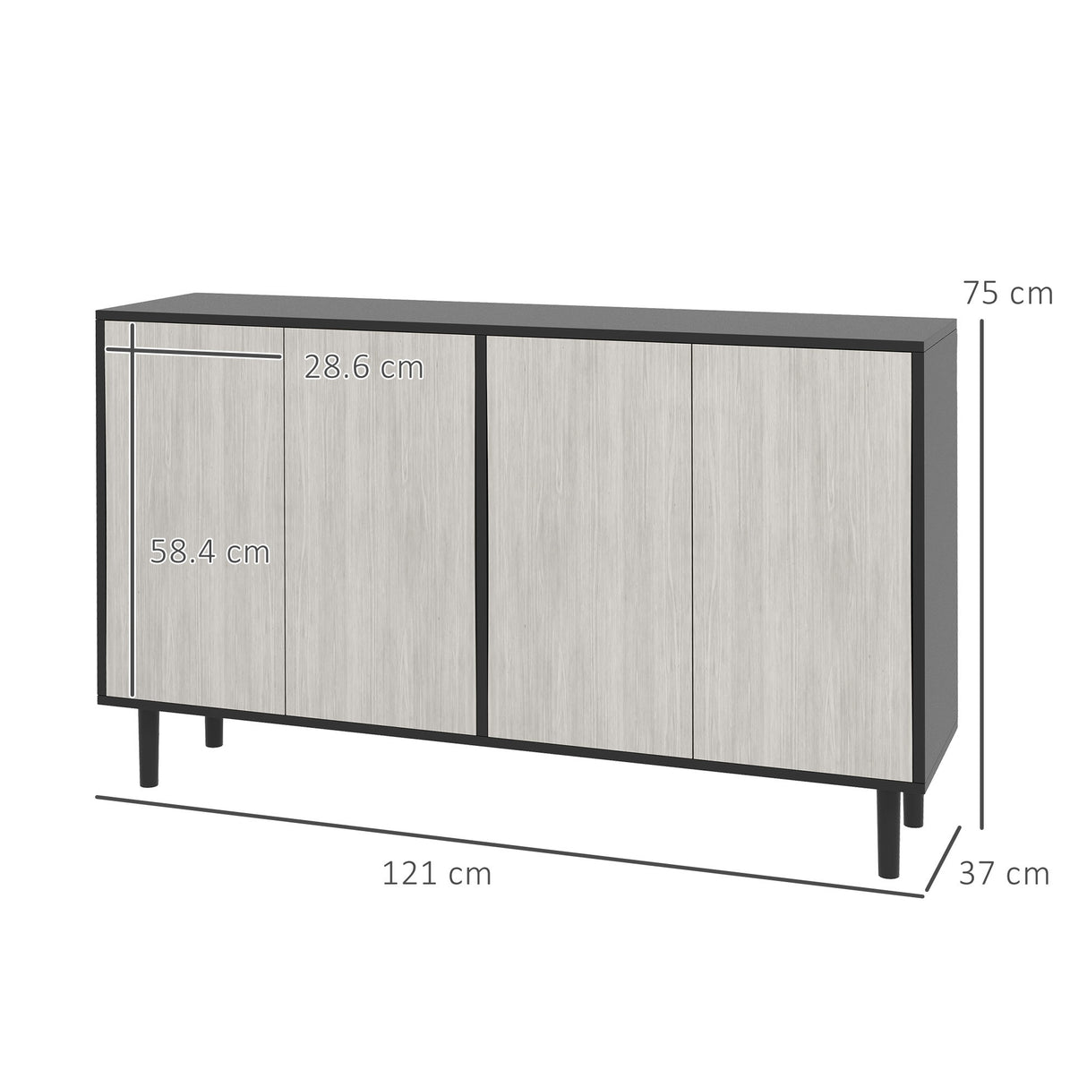 easycomfort easycomfort credenza moderna con 2 armadietti e 4 ante con apertura a pressione 121x37x75cm nero