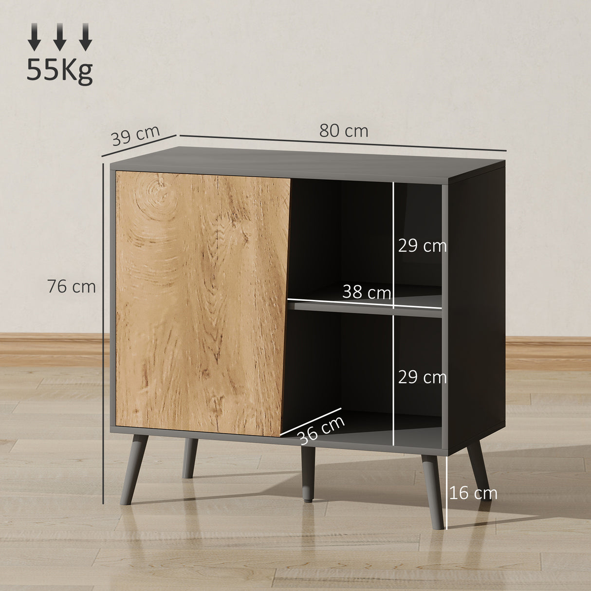 easycomfort easycomfort credenza moderna con armadietto e vano portaoggetti in legno 80x39x76 cm grigio scuro