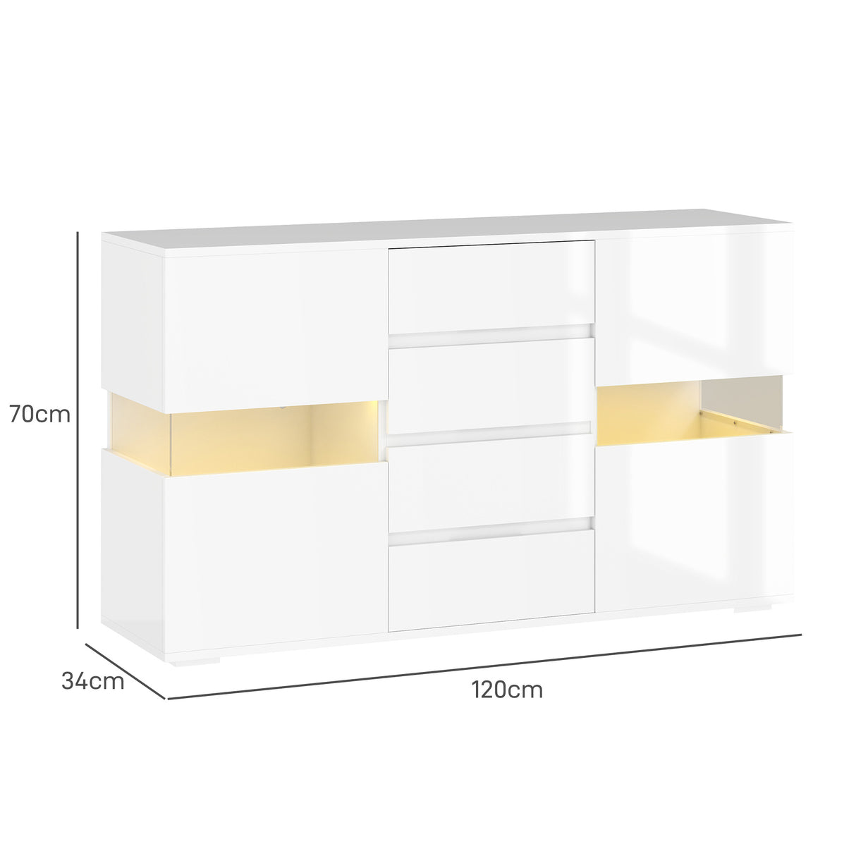 easycomfort easycomfort credenza moderna con led regolabile con telecomando 4 cassetti e 2 armadietti 120x34x70 cm bianco
