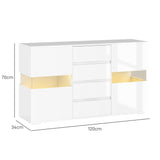 easycomfort easycomfort credenza moderna con led regolabile con telecomando 4 cassetti e 2 armadietti 120x34x70 cm bianco
